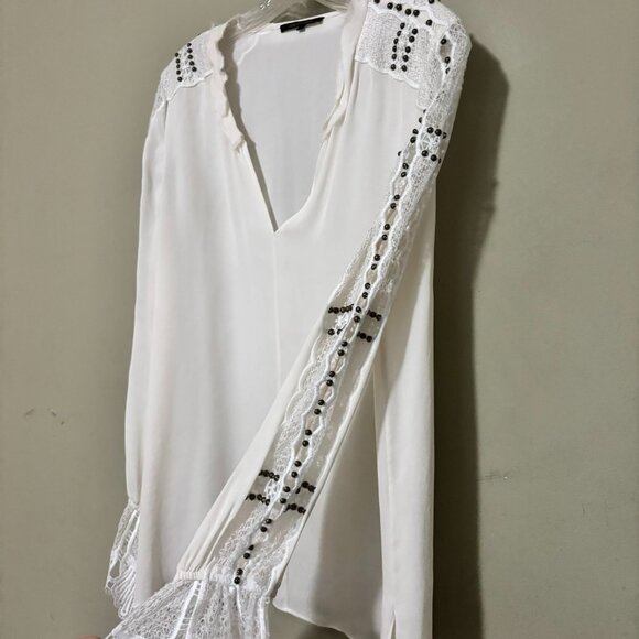 Kobi Halperin Carmella White Boho Lace & Beaded Sleeve Blouse – Size M - Picture 4 of 7